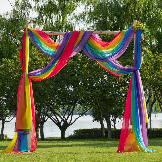 PONY DANCE Himmelbett Vorhänge Baby Querbehang Freihanddeko für Geburtstagsparty Hausbett Vorhang Farbverlauf Gardine Durchsichtig Tüllstoff, Lebhafter Regenbogen, 1 Stück H 548 x B 152 cm