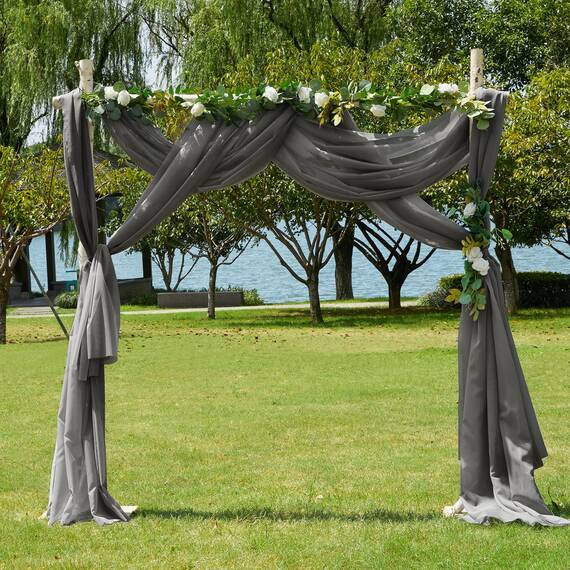PONY DANCE Querbehang Freihanddeko Voile Gardinen Transparent Himmelbett Vorhänge Dunkelgrau Transparent Querbehang Gardine für Hochzeit & Wohnzimmer Fenster Deko, 1 Stück, H 548 x B 152 cm