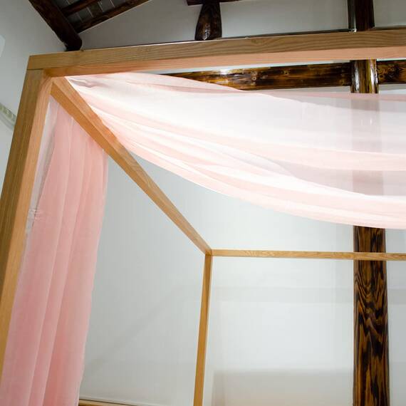 Linentalks Himmelbettvorhang für Queensize- und Doppelbett, luxuriöser Betthimmelvorhang, Bettvolant, Baldachin-Bettschal, 132 x 579 cm, Rosa