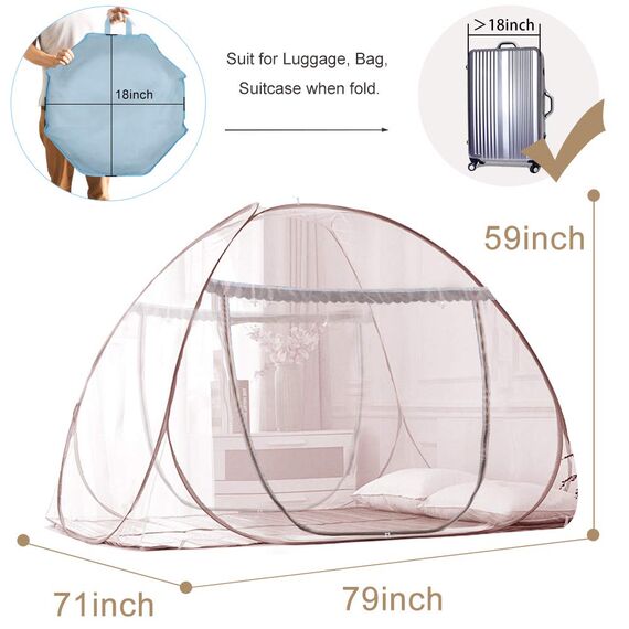 Moskitonetz, tragbar, zum Aufklappen, Braun, 2 Eingänge, für Doppelbetten bis King-Size-Bett