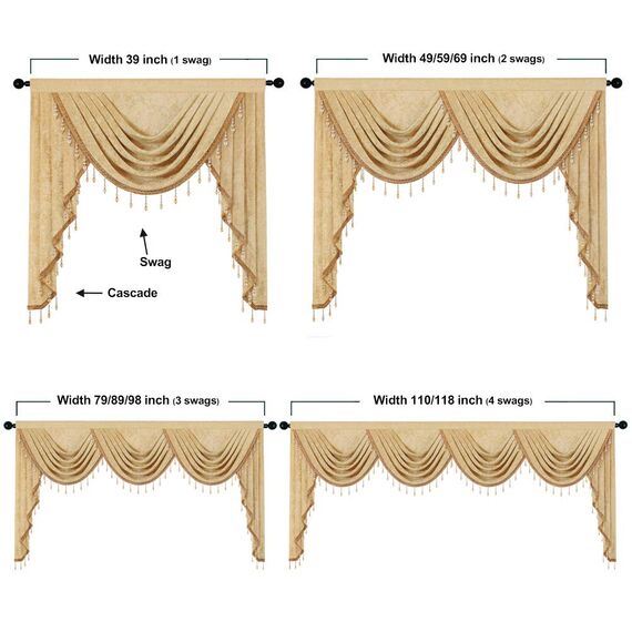 ELKCA Dicke Chenille-Vorhänge für Wohnzimmer, luxuriöser Goldener Querbehang mit Perlen für Schlafzimmer, Stangendurchzug (240 cm, 1 Panel)