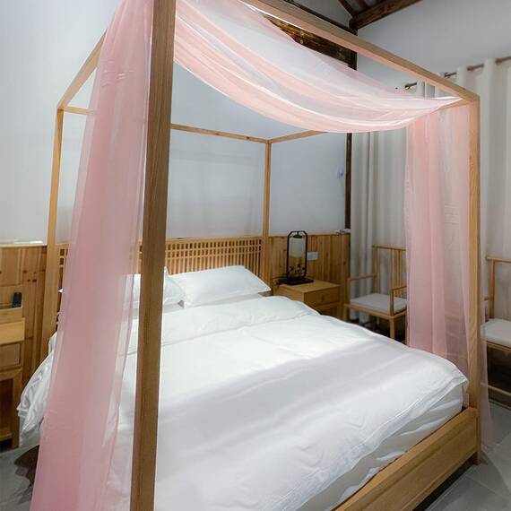 Linentalks Himmelbettvorhang für Queensize- und Doppelbett, luxuriöser Betthimmelvorhang, Bettvolant, Baldachin-Bettschal, 132 x 579 cm, Rosa