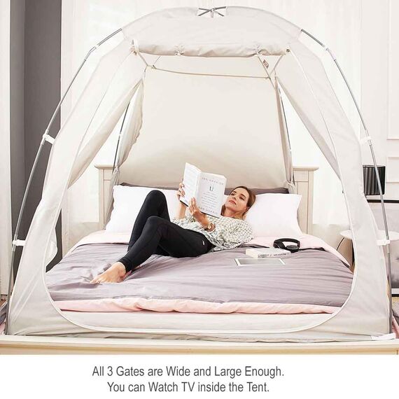 BESTEN Bodenloses Sichtschutzzelt für den Innenbereich auf dem Bett für warmen und gemütlichen Schlaf in zugigen Räumen (Full/Queen, Grau)
