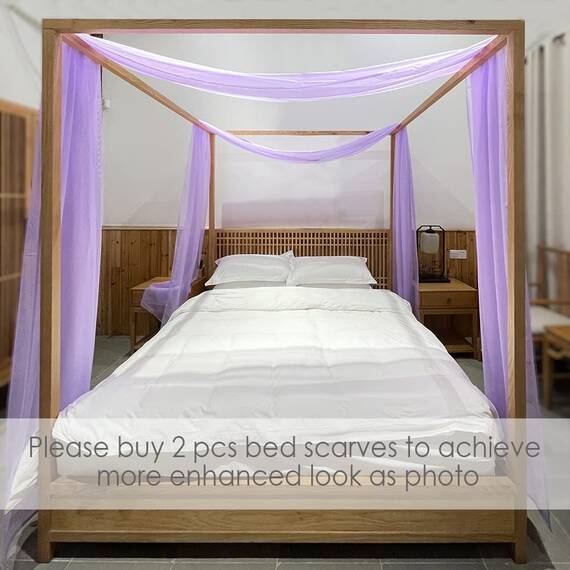 Linentalks Lilac Canopy Bed Scarf for Queen & Full Bed, Bed Canopy Scarf, Sheer Scarf Valance Canopy Bed Drapes, Four Post Bed Canopy Drapes, Canopy Bed Curtains 1 PC 52X228 Lavender Canopy Curtains