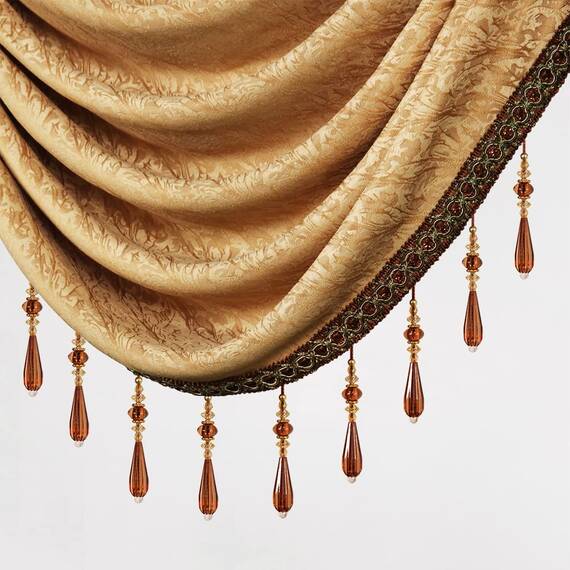 ELKCA Querbehang Motiv Wasserfall mit gelben Luxusperlen für Wohnzimmer, mit Stangendurchzug, 1 Vorhang (Gelb, 140 cm)