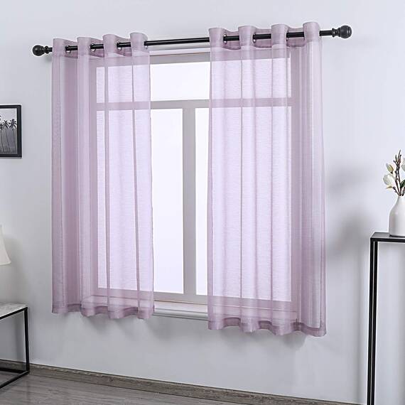DONREN fliederfarbene, Kurze transparente Vorhangpaneele, mit Ösen, strukturierte transparente Gardinen fürs Kinderzimmer, 2 Stück, 132,1 B x 114,3 L cm