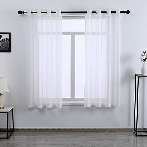 DONREN klare weiße, transparente Vorhänge, 160 cm lang fürs Schlafzimmer, luxuriös, weich, mit Ösen, strukturierte Voile-Vorhangpaneele fürs Wohnzimmer, 2 Stück