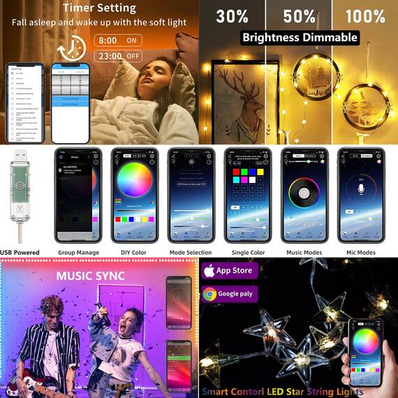 Comtelek Betthimmel mit Lichtern, Betthimmel mit RGB-Musik-Synchronisation, Farbwechsel, LED-Sternlichter mit App-Fernbedienung, Kuppel-Baldachin für Doppelbett, Queen-Size-Bett
