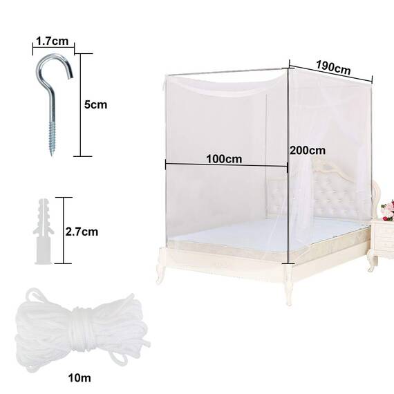 BUZIFU Moskitonetz Einzelbett Mückennetz Fliegennetz Reise Moskitonetz Feinmaschiges Mückennetz für Bett rechteckiges Camping Netz Insektenschutz Etagenbett, 1 Eintrag, Tragetasche,190 x 100 x 200 cm