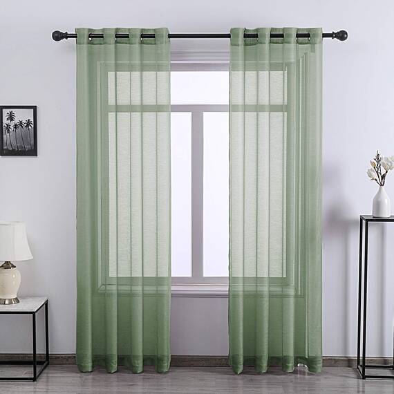 DONREN Transparente Fenstervorhänge, Salbeigrün, 213,7 cm lang, 2 Vorhänge mit Ösen, Gaze drapiert, für Wohnzimmer, 132,7 x 213,8 cm lang