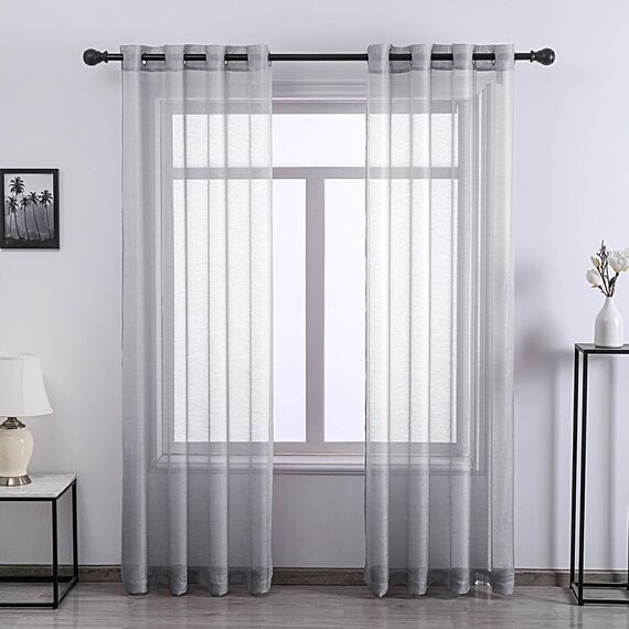 DONREN Extra Lange, 274 cm transparente Vorhänge mit Struktur, Ösen, weich, für große Fenster, Wohnzimmer, bodenlang, Villa (Grau, 2 Stück, 132,1 x 274,3 cm).