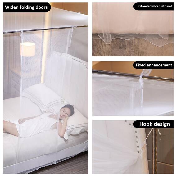 Niemro Weißes Moskitonetz-Zelt für Bett, einseitig öffnend, Baldachin-Netz, Vorhangnetz für Schlafzimmer, Dekoration für Queen-Size-Größe (ohne Bettgestell)