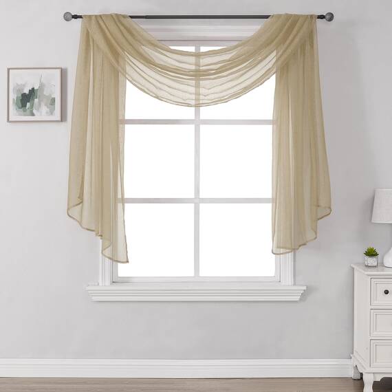 Langer Fensterschal für Party, luxuriös, weich, Hellbraun, halbdurchsichtig, Vorhang, Volant für Hochzeit (1 Panel, Taupe)