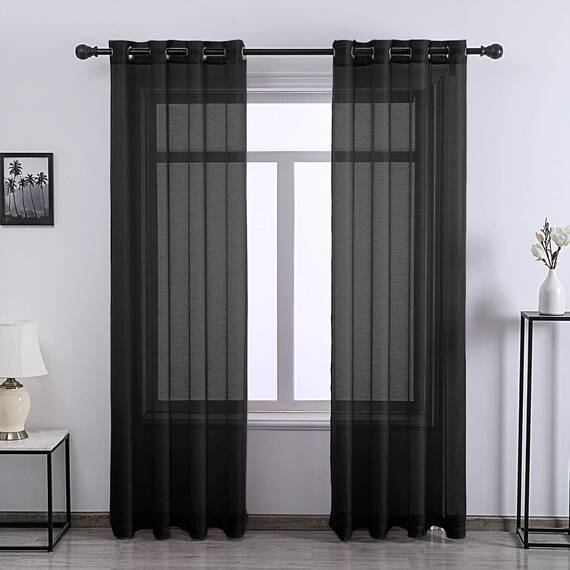 DONREN transparente, strukturierte Vorhangpaneele für Terrassentür – von der Decke bis zum Boden, extra lange Voile-Vorhänge für Schiebetüren (Jet-Schwarz, 2 Stück, 132,1 B x 274,3 L cm)