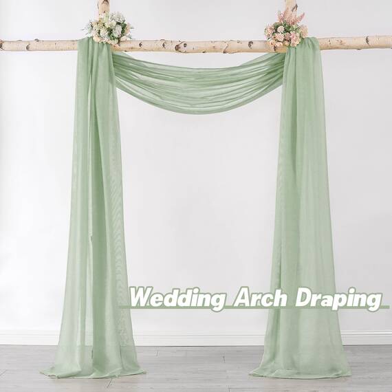 DONREN Fensterschal für Party, luxuriöser, weicher, halbtransparenter Schal, Volant für Hochzeit (1 Panel, Salbeigrün), 368 cm