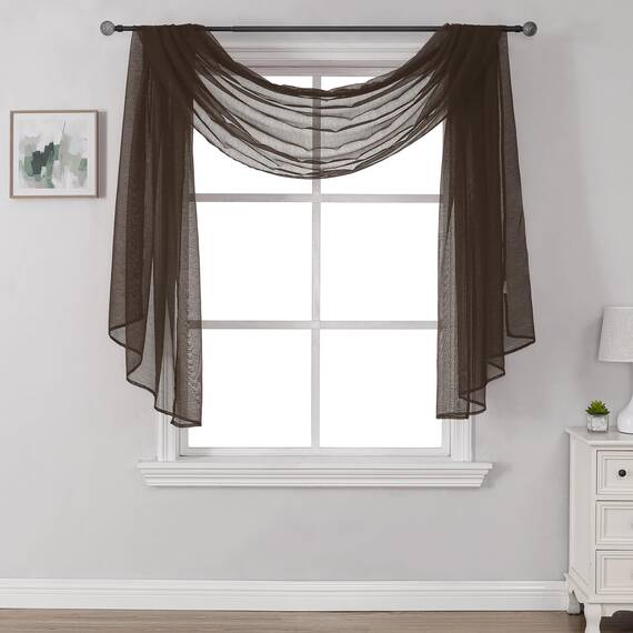 DONREN Luxuriöser, weicher, durchsichtiger Schal für Fenster, Halbvoile, Fensterschal, Volant, 132 cm breit und 367 cm lang (1 Vorhang, Schokoladenbraun)