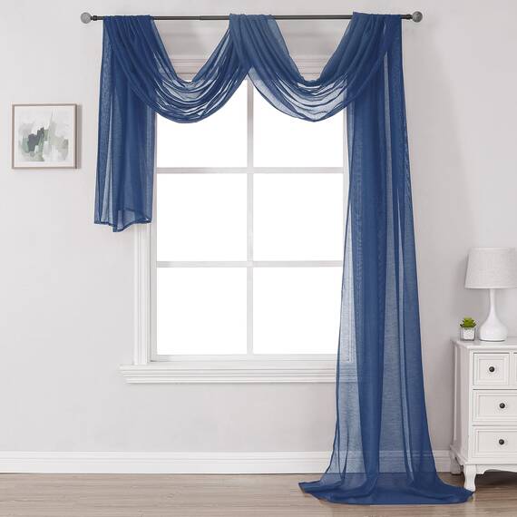 DONREN Halbtransparenter Vorhangschal für Zuhause, 1 Stück, 132,1 cm breit x 548,6 cm lang, Marineblau