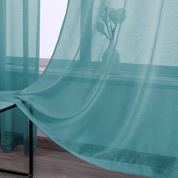 243,8 cm Durchsichtige Vorhänge mit Ösen, 2 Paneele, Kunstleinen, Voile, strukturiert, durchscheinend, für Wohnzimmer, Schlafzimmer, Teal