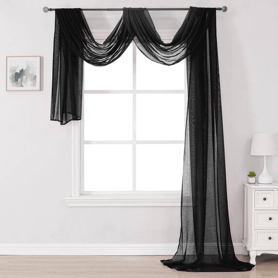 DONREN Tiefschwarze Fensterschal-Vorhänge für Outdoor-Dekoration – verleiht Vorhangpaneelen einen luxuriösen, schönen eleganten Effekt (1 Panel, 132 x 724 cm lang)