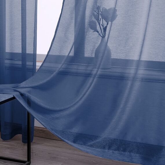 Marineblaue transparente Vorhänge, 160 cm lang, für Jungenzimmer – 2 Paneele, dunkelblau, mit Ösen, elegante halbtransparente Voile-Vorhänge, 132,1 cm breit x 160 cm lang