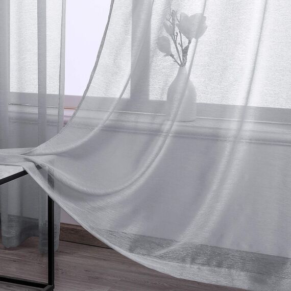 DONREN Extra Lange, 274 cm transparente Vorhänge mit Struktur, Ösen, weich, für große Fenster, Wohnzimmer, bodenlang, Villa (Grau, 2 Stück, 132,1 x 274,3 cm).