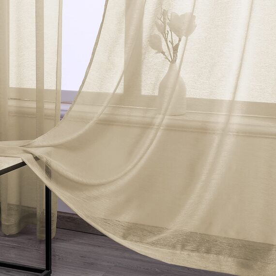 Taupe Transparente Gardinen – Luxuriöse, weiche Gardinen mit Ösen – Leichte, atmungsaktive Vorhänge für Fenster (Beige, 2 Stück, 132,1 cm breit x 213,4 cm lang)
