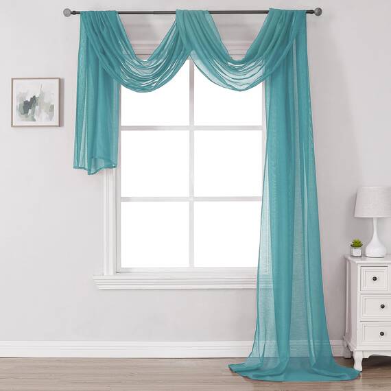 DONREN Blaugrüner Fensterschal für Outdoor-Dekoration – verleiht Vorhangpaneelen einen luxuriösen, schönen eleganten Effekt (1 Panel, 132 x 545 cm lang)