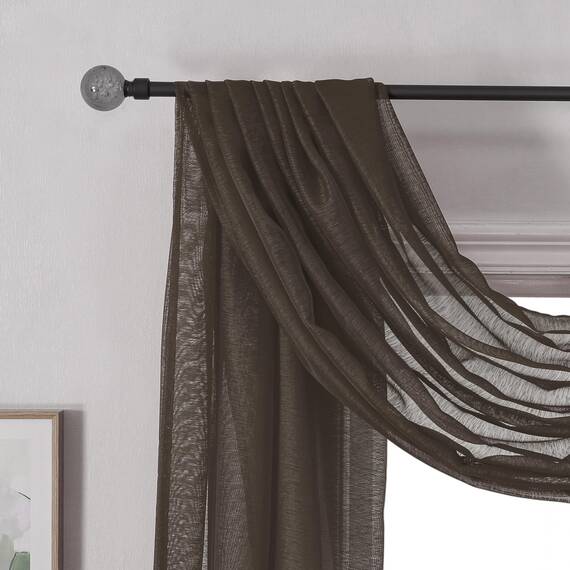 DONREN Luxuriöser, weicher, durchsichtiger Schal für Fenster, Halbvoile, Fensterschal, Volant, 132 cm breit und 367 cm lang (1 Vorhang, Schokoladenbraun)