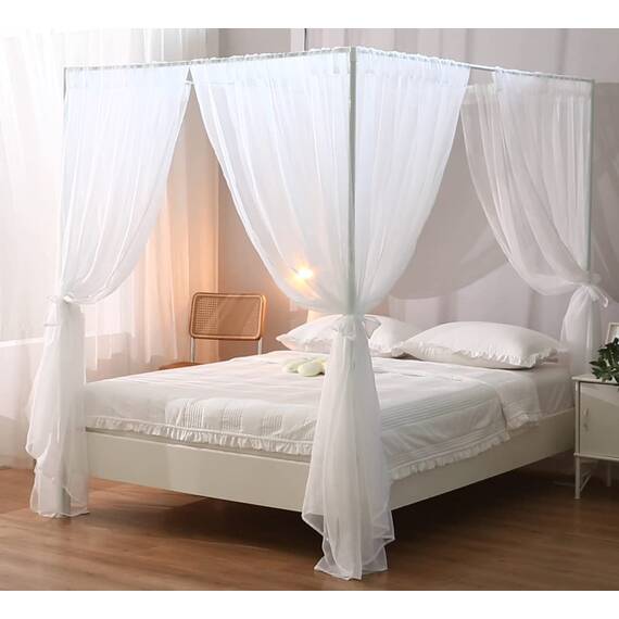 WANFASO Weißer Betthimmel-Vorhang für Queensize-Bett, weicher Betthimmel, Schal für Mädchen und Erwachsene (Queen, Weiß)