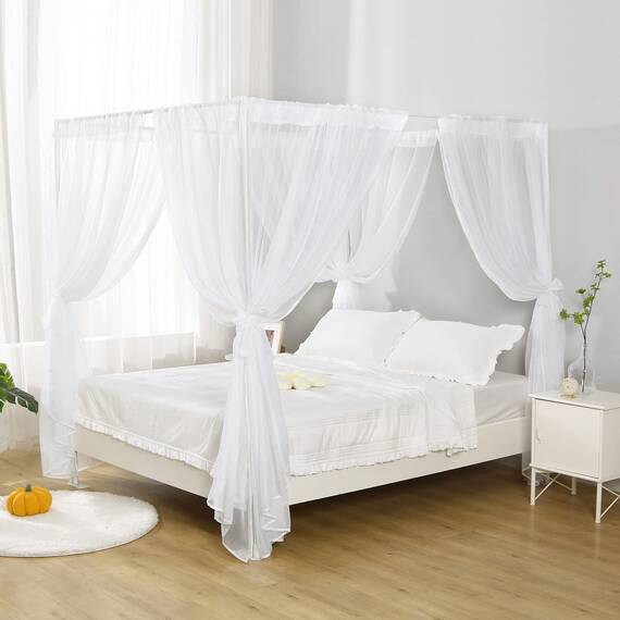 WANFASO Weißer Betthimmel-Vorhang für Queensize-Bett, weicher Betthimmel, Schal für Mädchen und Erwachsene (Queen, Weiß)