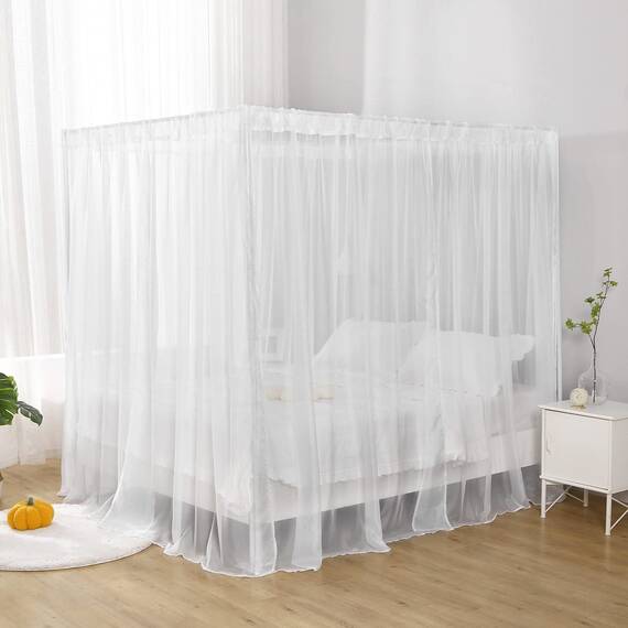 WANFASO Weißer Betthimmel-Vorhang für Queensize-Bett, weicher Betthimmel, Schal für Mädchen und Erwachsene (Queen, Weiß)