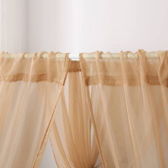 WANFASO Prinzessinnen-Chiffon-Betthimmel, Baldachin-Vorhänge für Queensize-Bett Erwachsene, 4 Bett-Vorhänge Raumdekoration (heller Kaffee)