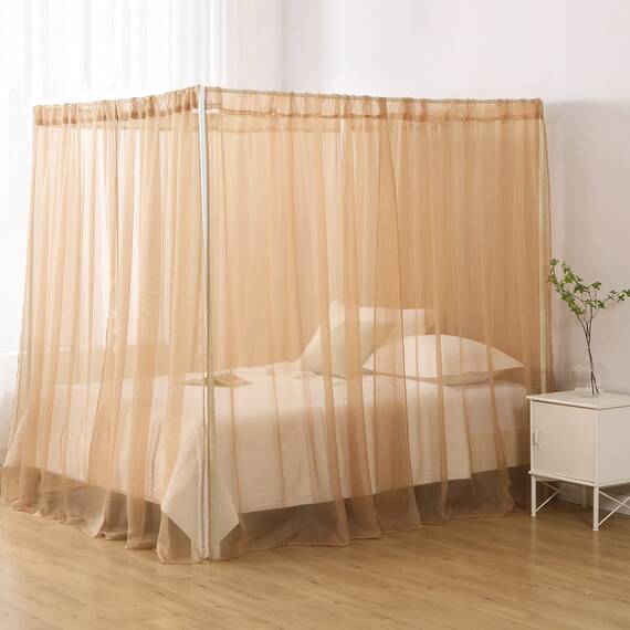 WANFASO Prinzessinnen-Chiffon-Betthimmel, Baldachin-Vorhänge für Queensize-Bett Erwachsene, 4 Bett-Vorhänge Raumdekoration (heller Kaffee)