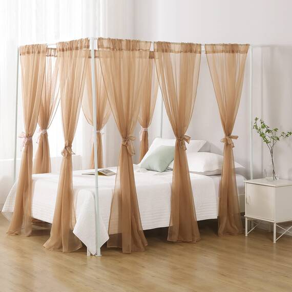 WANFASO Prinzessinnen-Chiffon-Betthimmel, Baldachin-Vorhänge für Queensize-Bett Erwachsene, 4 Bett-Vorhänge Raumdekoration (heller Kaffee)