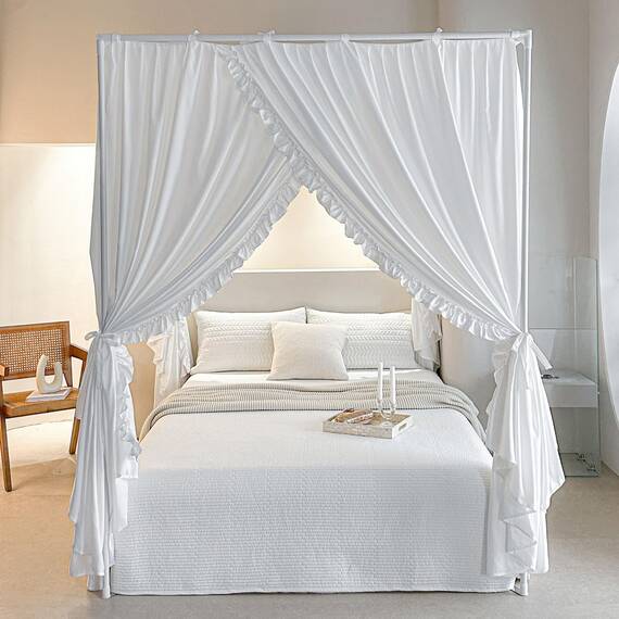 AIKASY Prinzessinnen-Betthimmel-Vorhänge mit Bändern oben, winddicht und lichtdicht, für Mädchen und Erwachsene, Schlafzimmer-Dekoration, Betthimmel-Vorhänge (voll, Weiß)