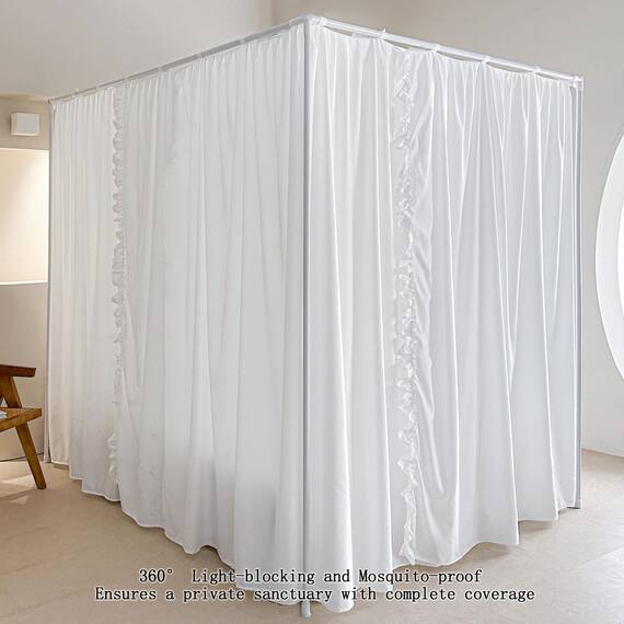 AIKASY Prinzessinnen-Betthimmel-Vorhänge mit Bändern oben, winddicht und lichtdicht, für Mädchen und Erwachsene, Schlafzimmerdekoration, Betthimmel-Vorhänge (Queen, Weiß)