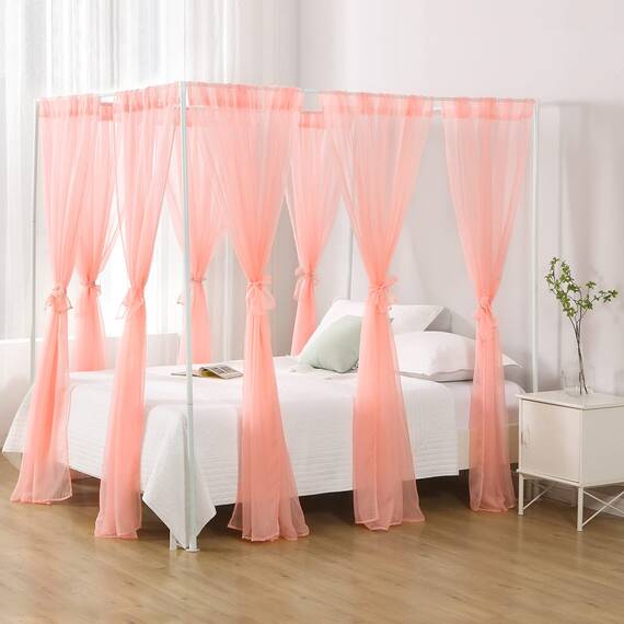 WANFASO Betthimmel-Betthimmel, Doppelbett, Chiffon, Prinzessinnen-Betthimmel, Bettvorhänge für Mädchenzimmer, Erwachsene (Rosa)