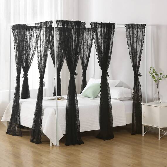 WANFASO Schwarzer französischer Spitzen-Baldachin, Betthimmel im Gothic-Stil, Betthimmel für Mädchen, Bettschal, Raumdekoration