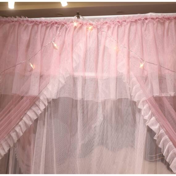 VETHIN Betthimmel-Vorhang mit 4 Ecken, doppelschichtig, gemütlich, Drapiernetz, 4 Öffnungen, Moskitonetz für Mädchen, Erwachsene, Schlafzimmer-Dekoration, Pink/Weiß, Maße: 119,4 x 198,1 x 208,3 cm