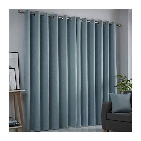 Fusion Strata Vorhänge, gewebt, mit Ösen, gefüttert, 100% Polyester, 117 x 229 cm, Enteneiblau, Duck Egg