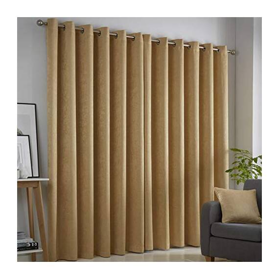 Fusion Romolo Strata Vorhänge, gewebt, mit Ösen, gefüttert, 228 x 228 cm, Ockerfarben, Futter: 100% Polyester, Ocker