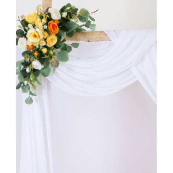 LuoluoHouse Weißer Hochzeitsbogen Drapierung Stoff 2 Paneele 6 Meter Chiffon Hochzeit Bogen Vorhänge Sheer Drapery Hintergrund für Hochzeitszeremonie Party Decke Dekor