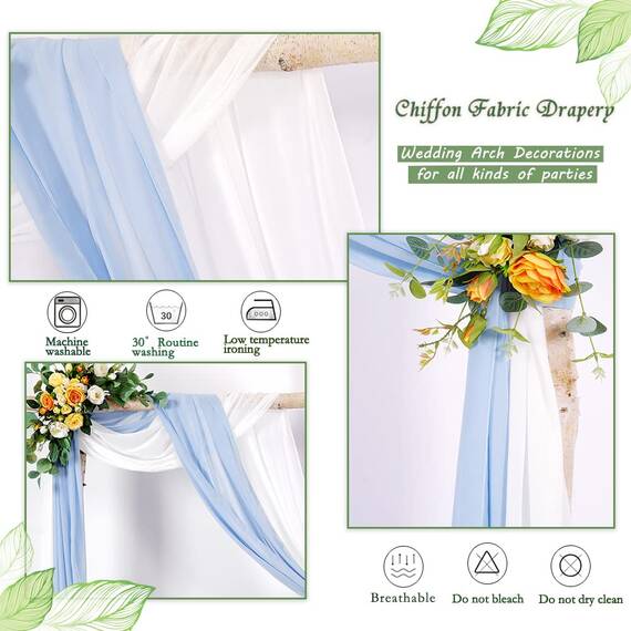 Baby Blue Wedding Arch Draping Fabric 2 Panel Chiffon Fabric Drapery Wedding Decorations for Ceremony Archway Party Ceiling Backdrop 6 Yards
