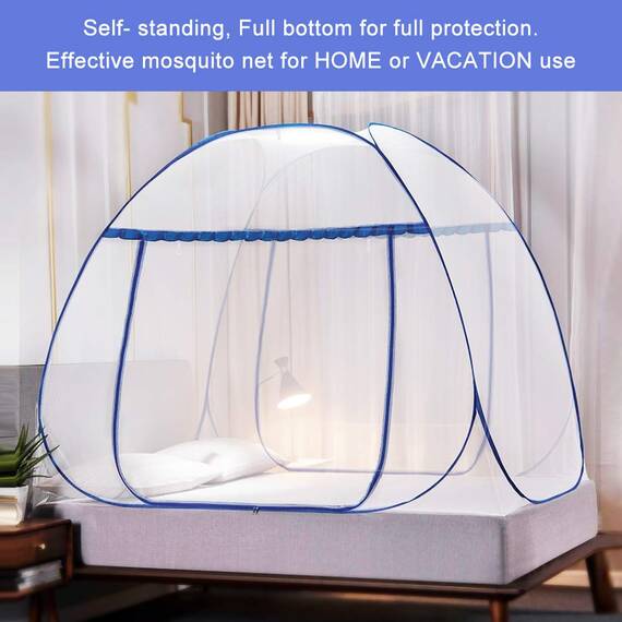 Tragbares Pop-Up-Moskitonetz-Zelt für Bett, Baby, Erwachsene, Reisen, L 79 x B 71 x H 59 Zoll, großes faltbares Moskitonetz mit Netzboden, 2 Eingänge, geeignet für Doppel- bis Kingsize-Bett