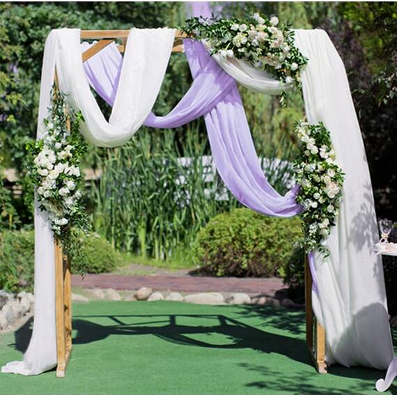 Hochzeitsbogen Drapierstoff, Chiffon-Vorhänge, 2 Paneele, Bogenstoff, Weiß und Lavendel, Vorhang, Party-Hintergrund