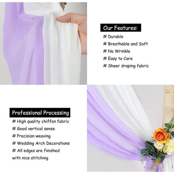 Hochzeitsbogen Drapierstoff, Chiffon-Vorhänge, 2 Paneele, Bogenstoff, Weiß und Lavendel, Vorhang, Party-Hintergrund