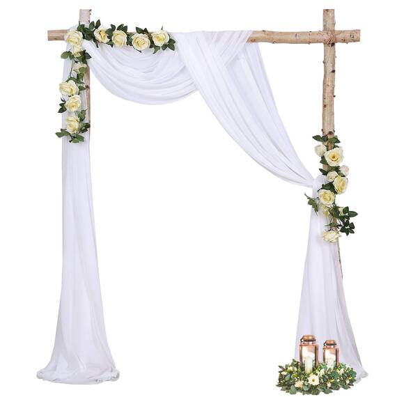 LuoluoHouse Weißer Hochzeitsbogen Drapierung Stoff 2 Paneele 6 Meter Chiffon Hochzeit Bogen Vorhänge Sheer Drapery Hintergrund für Hochzeitszeremonie Party Decke Dekor