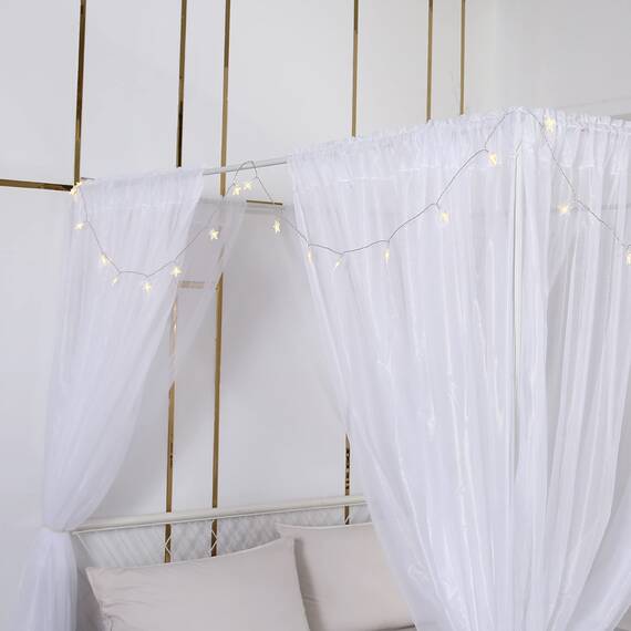 Akiky Prinzessinnen-Betthimmel-Vorhang-Set mit Sternenlicht, durchscheinender Vorhang für King-Size-Bett, 8 Paneele (King-Size, weiß)