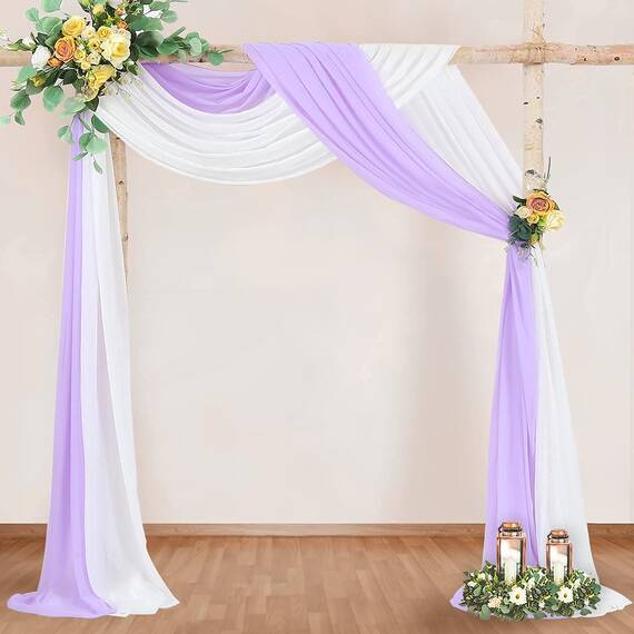 Hochzeitsbogen Drapierstoff, Chiffon-Vorhänge, 2 Paneele, Bogenstoff, Weiß und Lavendel, Vorhang, Party-Hintergrund