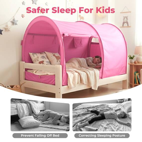 LEEDOR Bettzelt, Betthimmel, atmungsaktiv, warm, für den Innenbereich, Pop-up-Unterstand, für Privatsphäre, Twinsize, für Kinder und Erwachsene, Matratze Nicht im Lieferumfang enthalten, rosa
